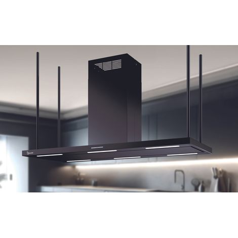 Baraldi – Hotte îlot 146x60 cm – Cheminée centrale noire – Aspiration 800 m3/h – Éclairage LED haute puissance – Fonction anti-condensation (1/2)