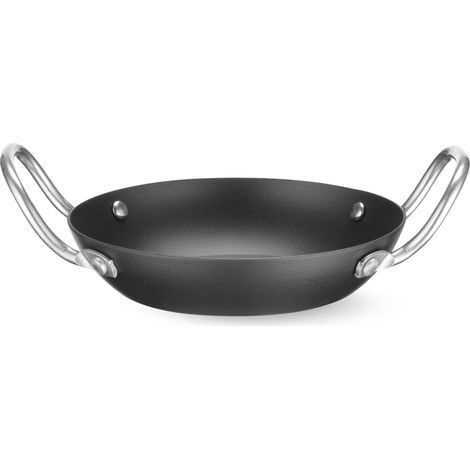Poêle de service, avec deux poignées, convient à toutes sources de chaleur, fond: ø125mm, plat, assiette, plateau de service, rôtissage, poêle de cuisson, 216x184x(H)65mm, acier au carbone (1/2)