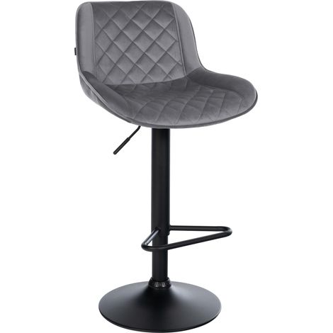 Sgabello da bar x1 con poggiapiedi altezza regolabile in velluto grigio scuro con cuciture a rombi struttura in metallo nero 100005940