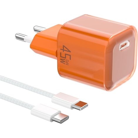 Chargeur rapide USB-C 45 W - Chargeur GAN USB-C, adaptateur secteur PPS, chargeur rapide GaN PD avec prise PD 3.0 et câble USB-C 60 W de 1 m pour smartphones et tablettes, adaptateur de charge rapide (1/5)