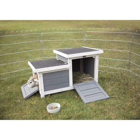 Clapier habitat Natura 70 x 43 x 45 cm – 2 entrées – Blanc et gris – Pour lapin – En bois traité pour extérieur – Trixie