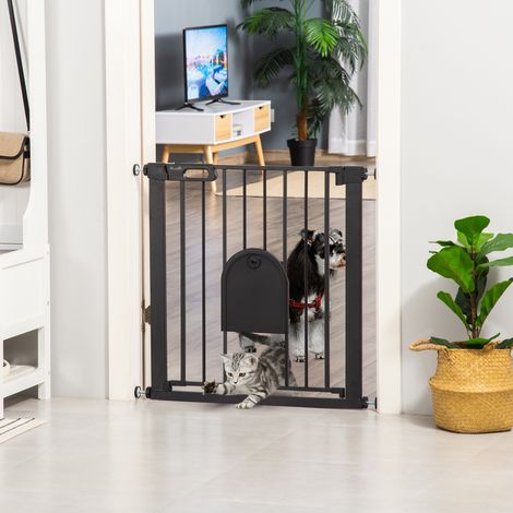Barrière de sécurité pour animaux avec fermeture automatique et double verrouillage, acier noir (1/5)