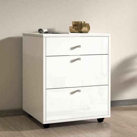 Dmora - Cassettiera Yorgos, Cassettiera camera da letto , Settimino con 3 cassetti, 47x45h61 cm, Bianco, con imballo rinforzato (1/5)