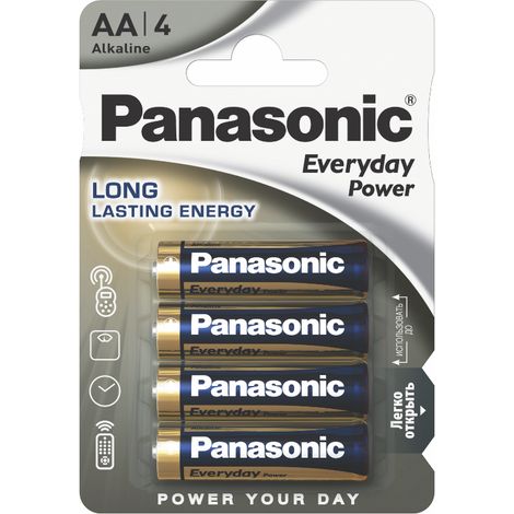 Blister da 4 pile alcaline 1,5V Panasonic "Everyday Power" - stilo, AA, LR6, MN1500 (1/2)