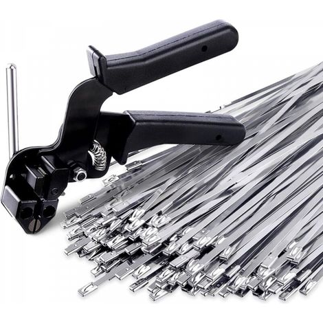 Ensemble, d'outils pour serre-câbles, 1 pistolet à serre-câbles et 100 serre-câbles robustes pour tuyaux d'échappement de clôtures extérieures (1/5)