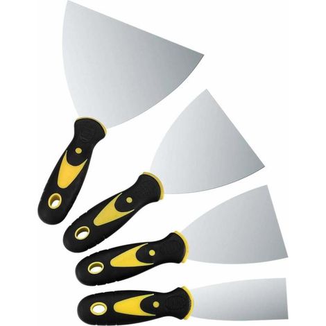 Couteau À Mastic - Lame En Acier Inoxydable - Poignée En Plastique - Pour Travaux De Plâtre Et De Peinture - Lot De 4 (1/5)