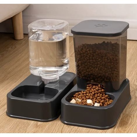 Ensemble distributeur automatique d'eau et de nourriture, bac à litière en plastique pour chats et chiens, système d'alimentation et d'abreuvement automatique pour chats (1/5)