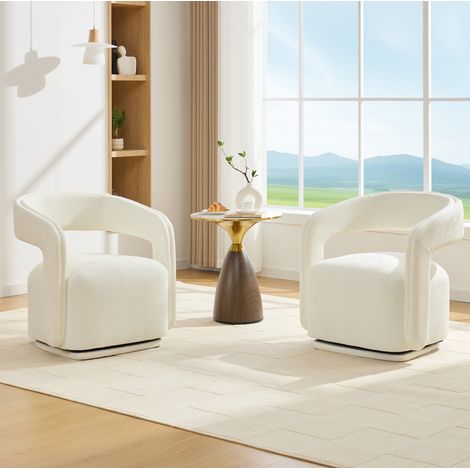 Sessel 360° drehbar aus Chenille Weiß Barrel-Design OKMYHOME (1/4)