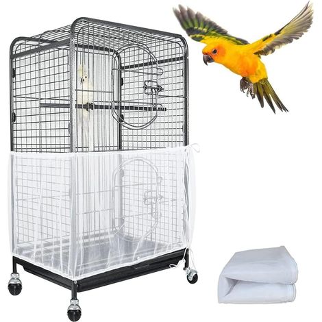 Extra Large Cage À Oiseaux Graines De Recueil De Graines Jupe Garde Couverture de Cage à Oiseaux Filet de Perroquet en Maille de Nylon pour Cages Rondes et Carrées (Blanc, 11815.7in/30040cm) (1/5)