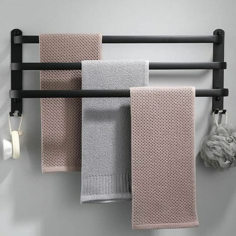BRAVIX Porte-serviettes en aluminium espace noir à trois couches de 40 cm tige de suspension à trois couches antirouille durable，pour la cuisine à domicile, les toilettes, la salle de bain
