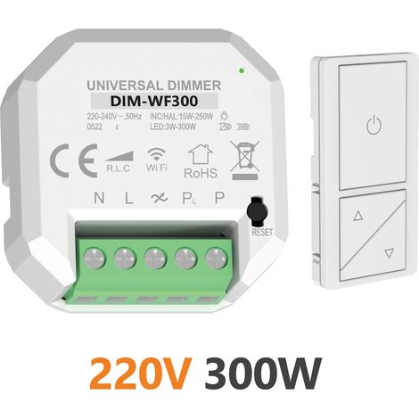Alcapower Smart Dimmer 220-240V AC 300W per lampade LED, CFL, incandescenza e alogene con controllo remoto tramite smartphone e telecomando incluso