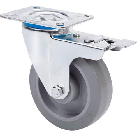 rueda giratora placa freno 10zvlfd100-pgr goma elastica gris eje rodillos