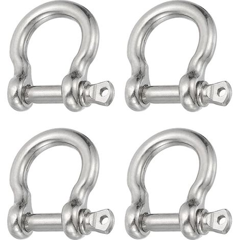 Support à vis 4 mm 5/32" 22 lbs - 4 pièces, fermoir archet forgé en acier inoxydable 304 - Qualité marine pour chaînes et câbles métalliques, usage extérieur - Argent (1/4)