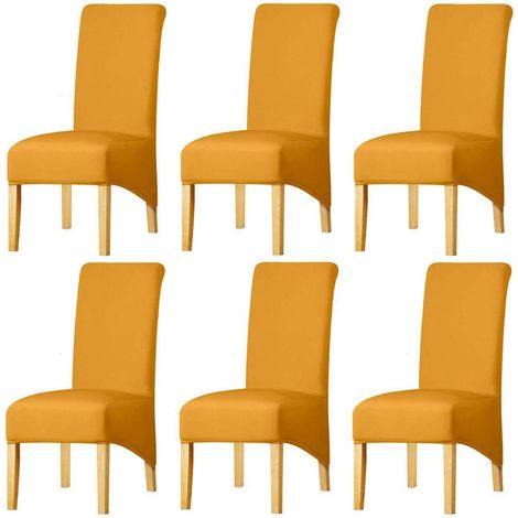 Housses de chaise extensibles pour salle à manger, lot de 6, moutarde (1/5)