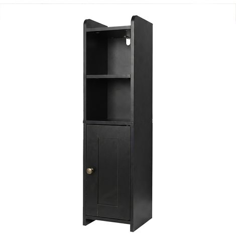Levede Bathroom Cabinet Slim Corner Storage Adjustable Shelves PB MDF Black (1/5)