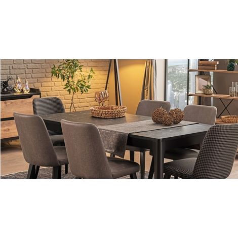 Comedor completo KNIDOS con 4 sillas madera y negro