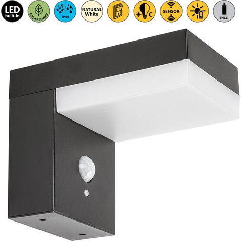 Lampe murale Zrebar Aluminium LED noir 6W IP44 4000K L: 9,5 cm B: 16,5 cm H: 12,5 cm avec capteur (1/5)