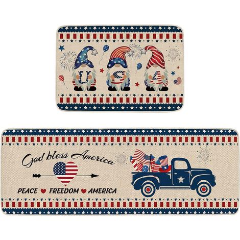 Tapis De Cuisine - Motif Étoiles Et Rayures - En Polyester Avec Semelle En Caoutchouc Recyclé Anti-dérapante - 15 X 24 Pouces Et 15 X 47 Pouces - Lot De 2 (1/3)