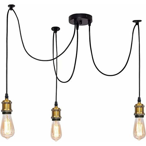 SABIR ANMI Plafonnier Araignée E27 Suspension,3 Têtes Suspension Lampe Plafonnier industriel avec Câble Réglable pour Cuisine Salle à Manger [Classe énergétique A+++] (1/5)