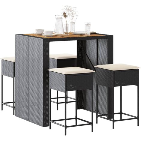 5-tlg. Gartenbar-Set mit Kissen Schwarz Poly Rattan (1/5)