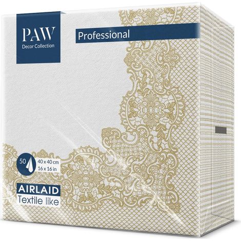 Serviette de Table Papier Airlaid 40 x 40 cm Ornement Classique Or Cadre Décoration Anniversair Mariage Bapteme Garcon et Fille Structure en Tissu Color Royal Lace gold (1/5)
