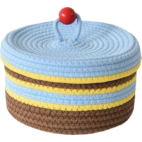 Panier Rangement, 22×22×12 cm Panier en Corde de Coton Tissé avec Couvercle, Corbeille Rangement Décoratif pour Goûters, Organiseur Multifonctionnel pour Salon, Chambre à Couche, Cuisine (1/5)