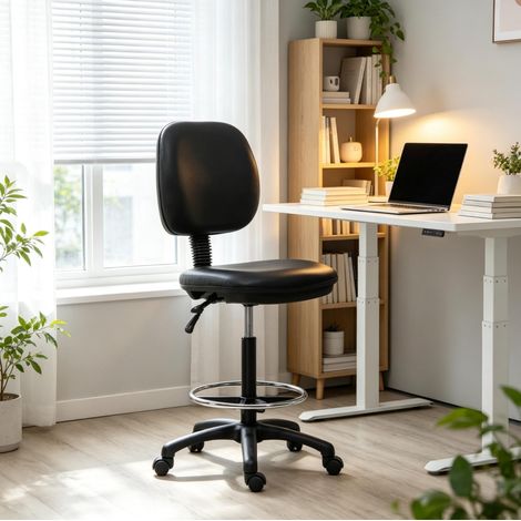 Silla de oficina ajustable 49,5x46x115,5-137 cm negra, giratoria y ergonómica -FLORAGRACE (1/5)