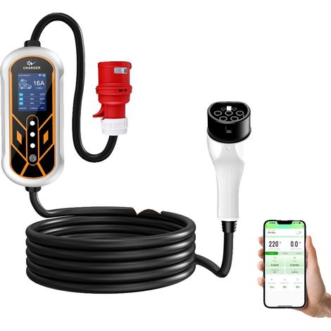 Cargador para vehículos eléctricos, potencia de salida de 11 kW, controlado mediante aplicación inteligente, 11 kW 16 A trifásico, tipo 2 (1/2)