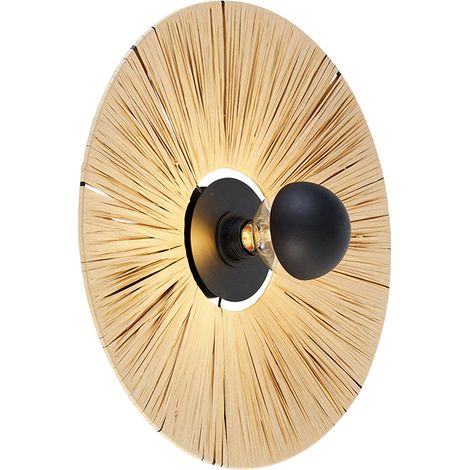 Qazqa – Plafonnier rustique en corde et acier noir Ø 45 cm – 1 lumière E27 – Luminosité variable – Pour salon, chambre, cuisine, salle à manger