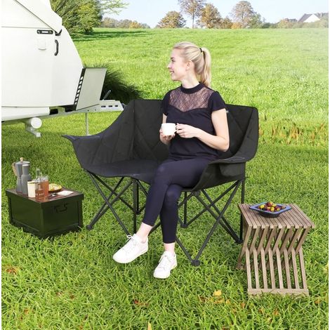 Sillón camping doble plegable con dos neveras negro OKMYHOME (1/4)