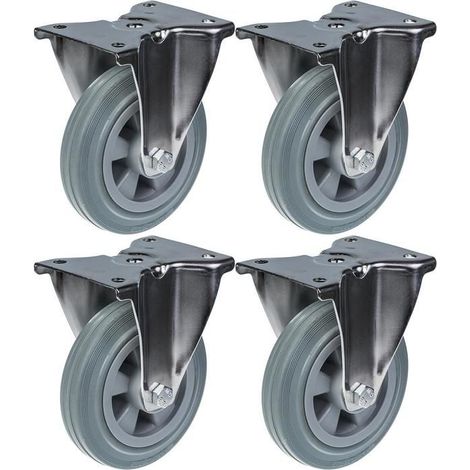 Rollers - Set of 4 - 160 mm - Gray rubber - Stainless steel