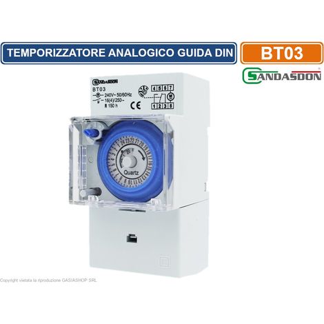 TEMPORIZZATORE ANALOGICO INTERRUTTORE ORARIO 3M MONTAGGIO SU BARRA DIN 16A CON RISERVA DI CARICO (1/3)