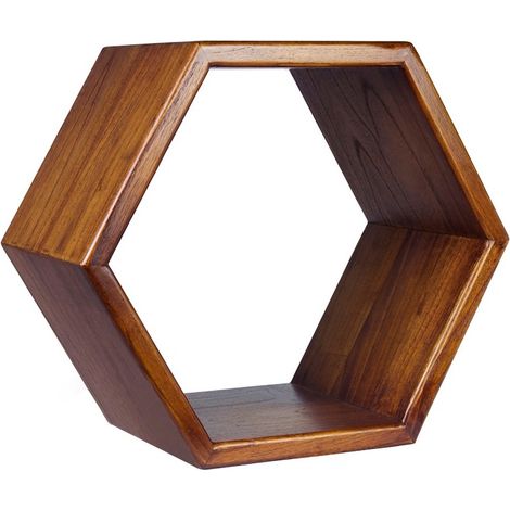 Etagère murale hexagonale bois massif de mindi Kretos 40cm (1/5)