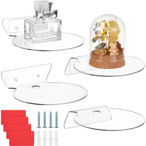 Lot de 4 petites étagères murales flottantes en acrylique transparent de 12,7 cm, mini organiseurs d'objets de collection, avec adhésif et vis, étagères universelles pour caméras (1/5)