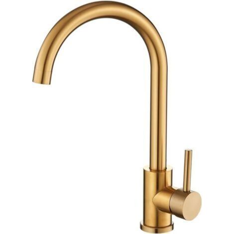 Robinet Cuisine Evier Robinet Mitigeur 360° Swivel, Haute Pression, Economie d'Eau Installation Facile et Rapide Laiton, Acier Inoxydable, Doré Brossé, Série Misisipi (1/5)