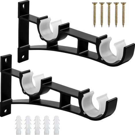 Support de Tringle à Rideaux Double Draperie Tringle Supports Noir Supports de Tringle à Rideaux en Robuste en Alliage D'aluminium avec Vis Supports pour Barre Rideau Fixations pour Tringle à Rideaux (1/5)