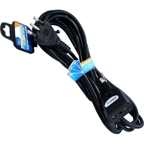 Prolunga Lineare Colore Nero 5M 3X1.0mm Spina Italiana 16A Presa Bipasso 10/16A Max 3500W (1/2)