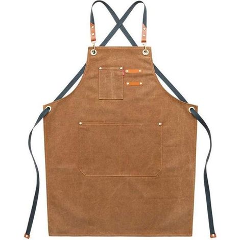 UlisemTabliers de travail en toile pour homme avec poches, sangle réglable et grandes poches, tablier de cuisine-marron (1/3)