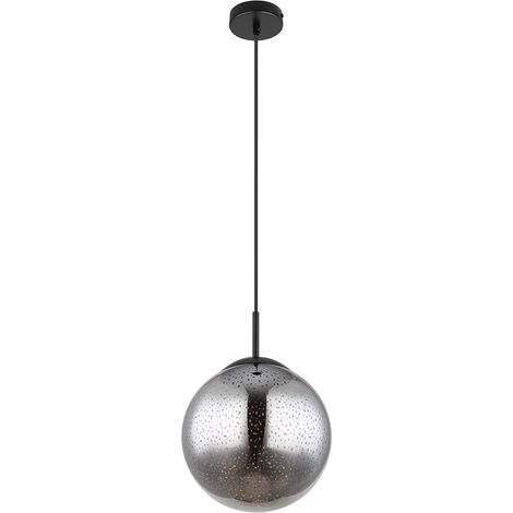 Hängeleuchte Kugel schwarz Pendelleuchte Esstisch Rauchglas Hängelampe Glas Retro, Höhenverstellbar, Sternen-Effekt, 1x E27 Fassung, DxH 25x120 cm