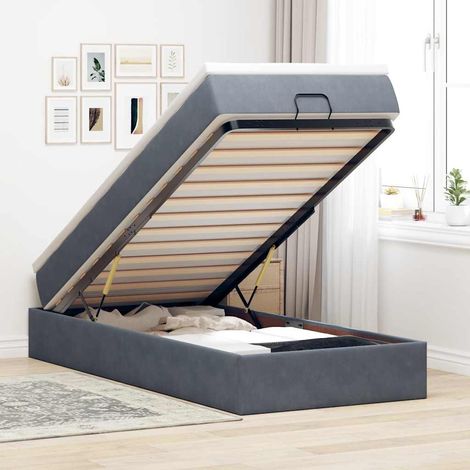 Cadre de lit ottoman et matelas gris foncé 90x200 cm velours (1/5)