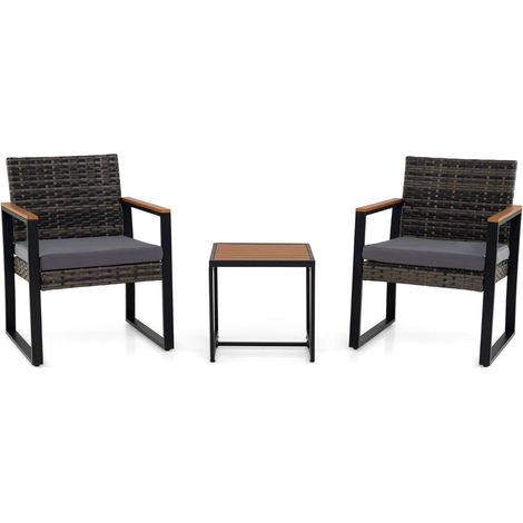3-Piece Balcony Furniture Set with Cushions and Table