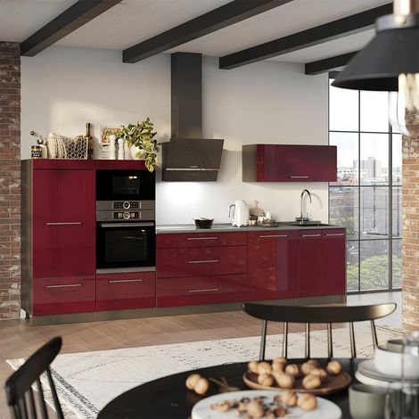 Mueble de cocina Fame-Line, Rojo Burdeos alto brillo/Antracita, 340 cm, ET Antracita, Vicco (1/5)