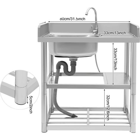 Évier de cuisine, acier inoxydable, design à cuve unique, Bol gauche (1/2)