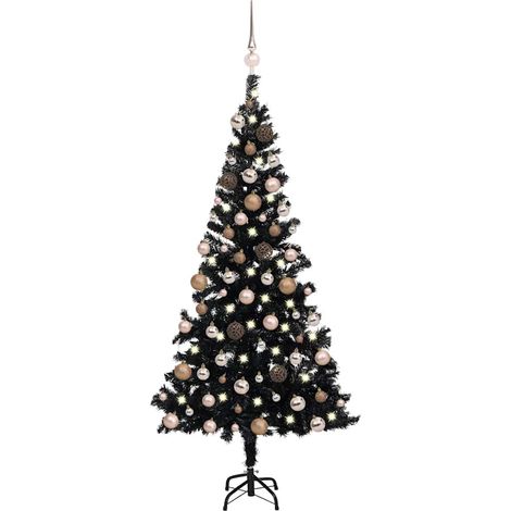 Künstlicher Weihnachtsbaum Beleuchtung & Kugeln Schwarz 180 cm