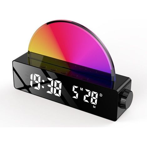 BEBUSINGOTO Réveil Lumineux, Lampe de Réveil avec Simulation de Lever du Soleil, Snooze/6 Sonneries/10 Sons de Sommeil/Minuterie/Affichage Température, Lampe Atmosphère avec 7 Couleurs Changeantes, P (1/5)