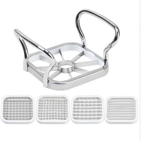 Set di utensili 5 in 1 in acciaio inossidabile: affetta patate, grattugia patate, taglia frutta e macchina per patatine fritte.