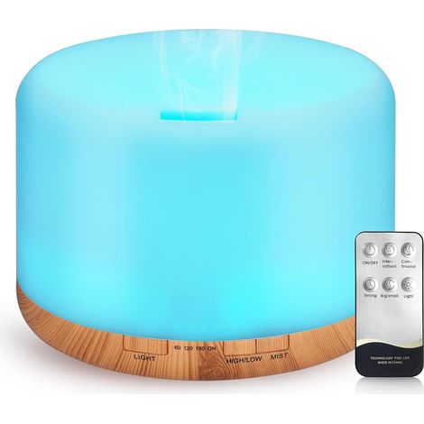 1000ML Diffuseur Huiles Essentielles, Humidificateurs pour Chambre Arrêt Automatique avec Éclairage LED, 1 L Diffuseur de Parfum Électrique pour la Chambre/Bureau/Spa - Grain de Bois Clair (1/5)