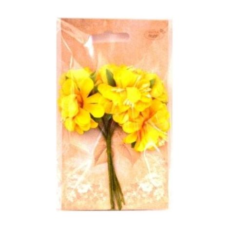 Fiori di stoffa gialli, 4 cm, 6 pezzi