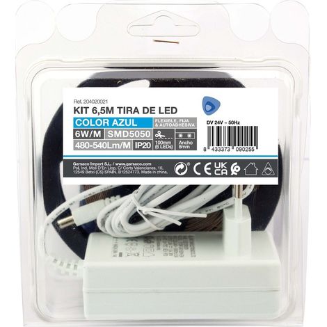 Kit 6.5M Striscia LED 6W/M IP20 Blu predisposta