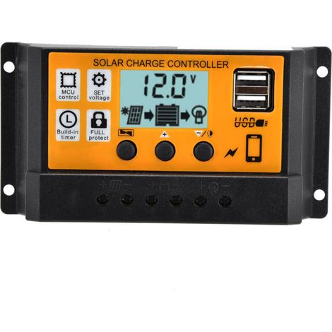 Crezuo 30A 12V/24V Intelligenter Solarladeregler mit zwei USB-Anschlüssen und 3-stufigem PWM-Laderegler